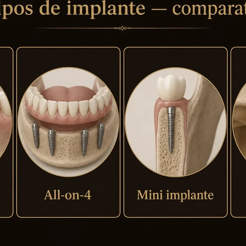Comparativo de tipos de implante dentário: unitário, All-on-4, zigomático e mini, Prado, BH